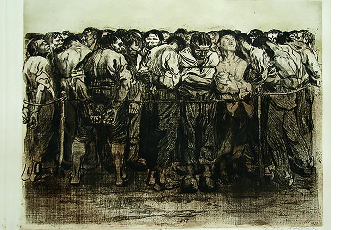 K&auml;the Kollwitz, Die Gefangenen (The Prisoners), etching, 1908