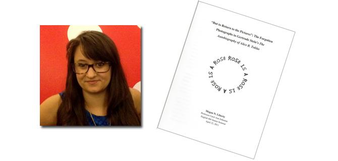 Image of Megan N. Liberty's thesis cover next to a picture of Liberty.