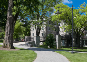A path winding around Morgan Hall on the Dickinson campus.