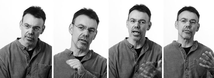 Strip of black-and-white photos of Mike Roberts.