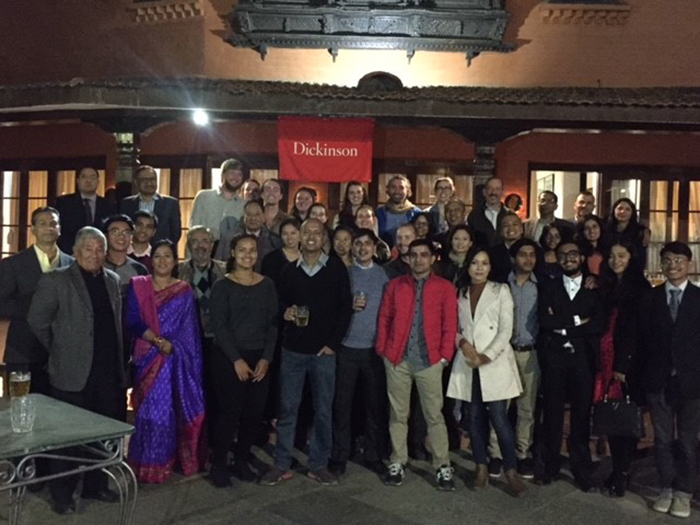 While studying in Kathmandu, Nepal as part of the Mosaics program, students attended dinner with fellow Dickinsonians and even a few prospective students and their families.