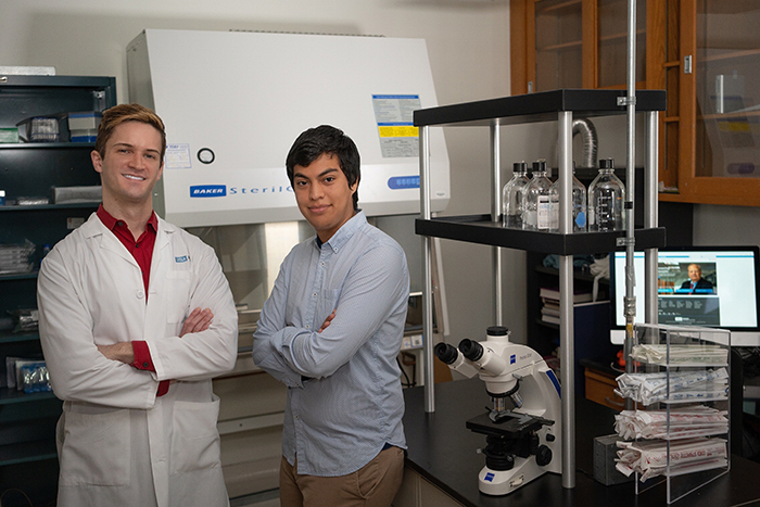 Scott Nowicki '06 (left) is conducting leading-edge cancer research at UCLA. He recently brought Egmidio Medina '18, a former math major, into his team.