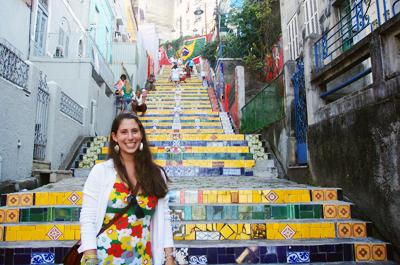 Fulbrighter Melissa Reif '13 poses at the Escadaria Selarón in Rio de Janeiro, Brazil, where she visited while studying abroad during her junior year. Reif will return to Brazil to teach English through the Fulbright English Teaching Assistant program.