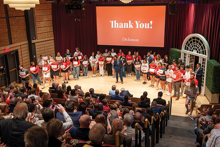 A photo of the stage at the Dickinson Campaign for Scholarships events