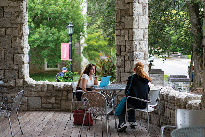 Students meeting on the first day of classes