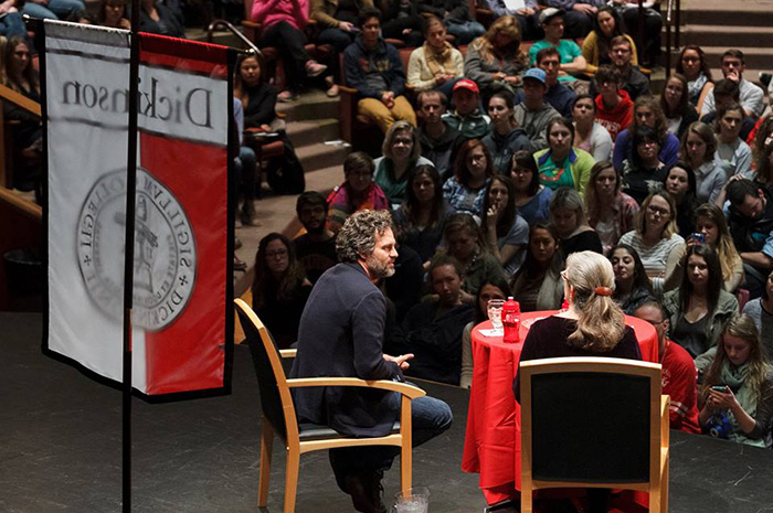 Mark Ruffalo delivers a public address at Dickinson College