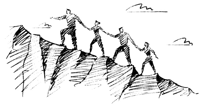 drawing of people climbing