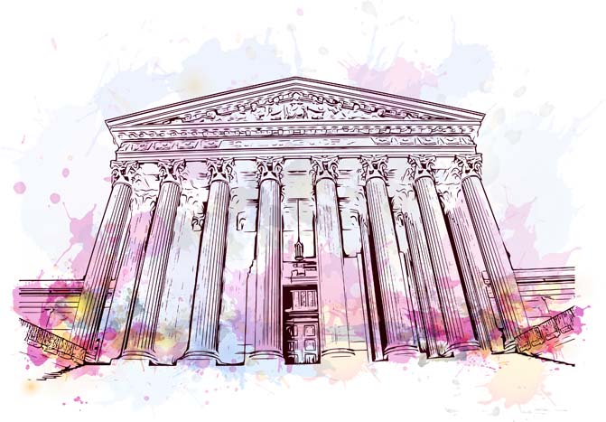 stock art of pillar building with purple watercolor style