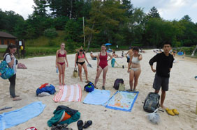 Students at the beach