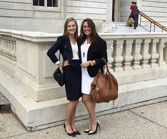 Tess Whittlesey '14 and Dickinson classmate roommate Denise Mousouris pose on Capitol Hill.