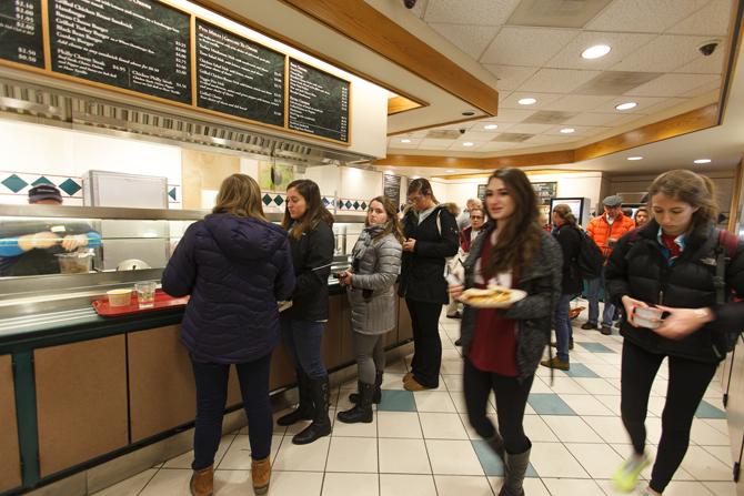 Students getting food at Union Station on the Dickinson College campus.