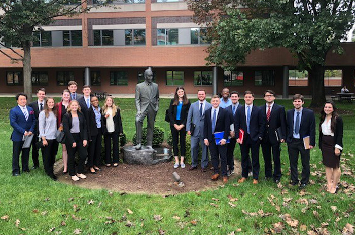 Students took a daylong trip to Malvern, Pa., to visit the headquarters of Vanguard, a major financial firm that employs several Dickinson alumni and hosts Dickinson internships.