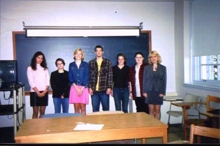 From the left: Vera Pavlova, Emily Kodama '05, Jenny Webb '05, Johnathan Stains '05,
Suzanne Eshelman '05, Samantha Derr '05 and Elena Duzs after the translation class in Dickinson in 2004.