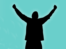 Silhouette graphic of a person raising their arms in triumph.