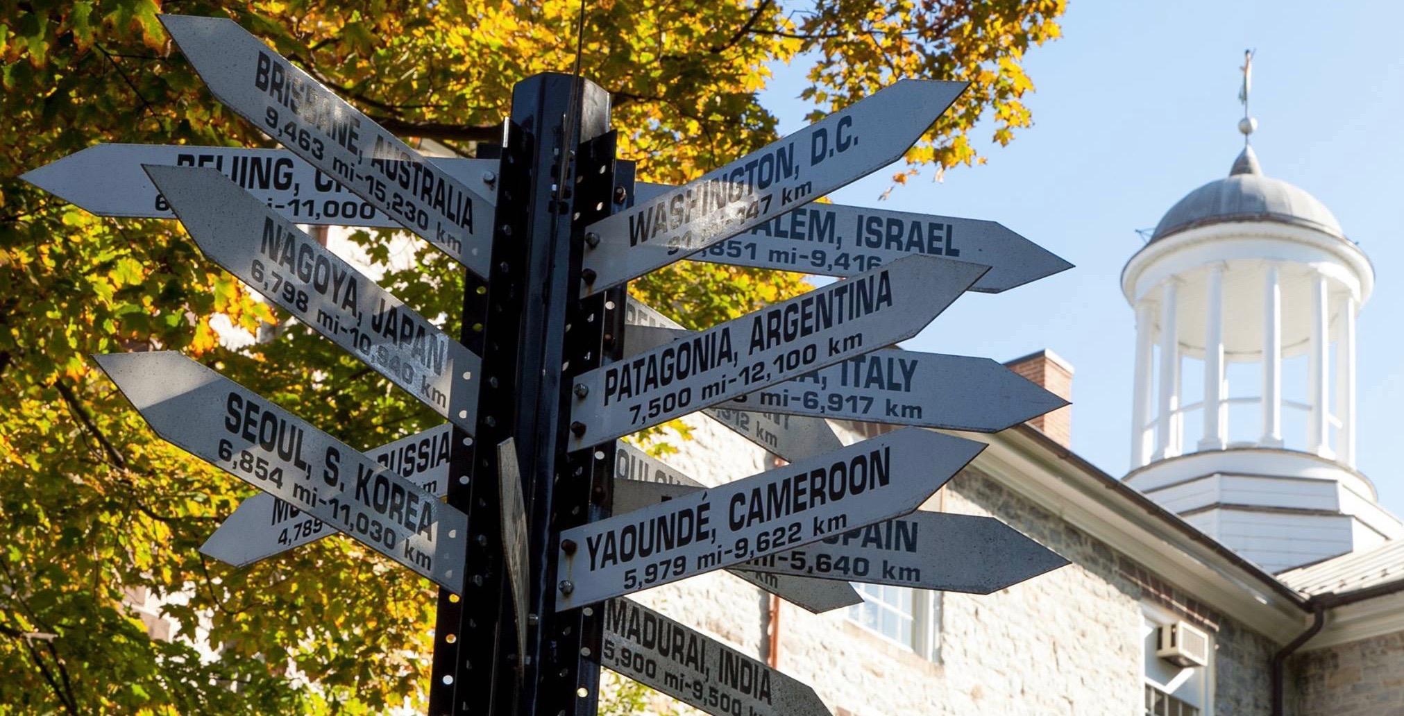Distance and direction to different places around the world