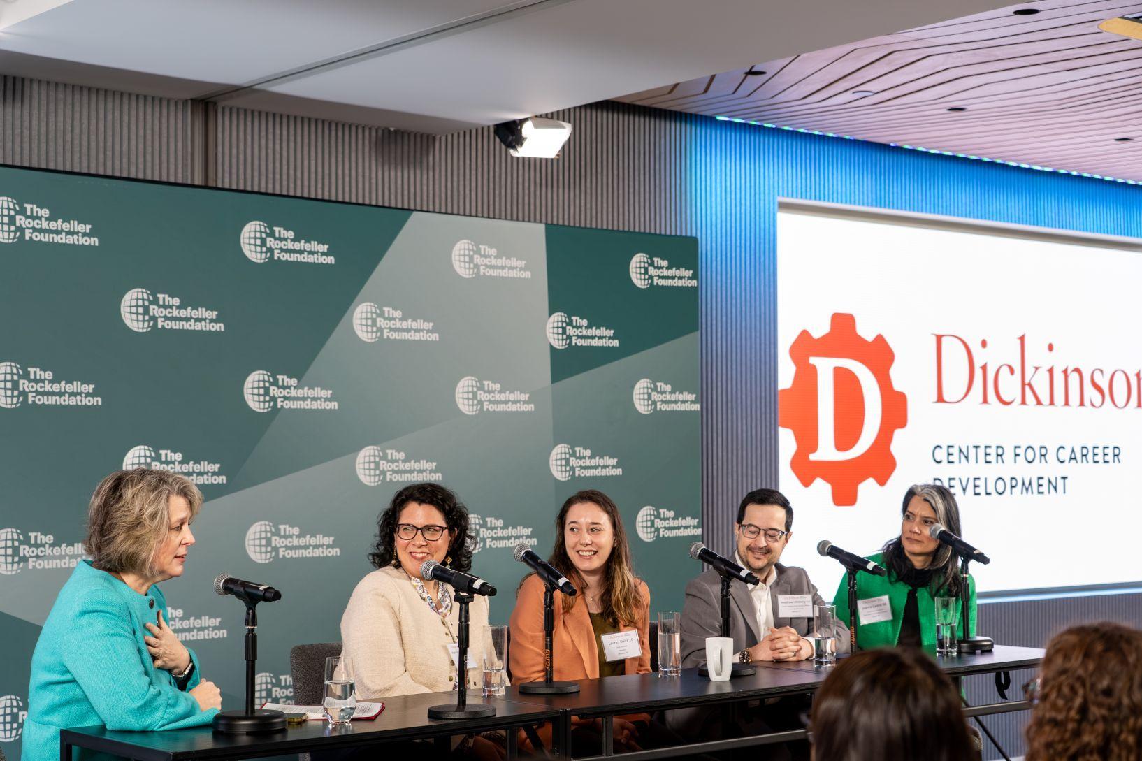 An alumni panel at the Rockefeller Foundation with Dickinson students on the Nonprofit Career Trek to NYC (March 2026) 