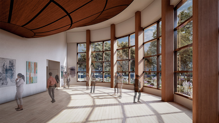 A rendering of the Samuel G. Rose &#039;58 Art Gallery inside the new center.