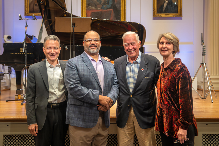 Rosen, Martin, Jones and Blyth (from left) pose together following the performance. Photo by Stephen Munchel.