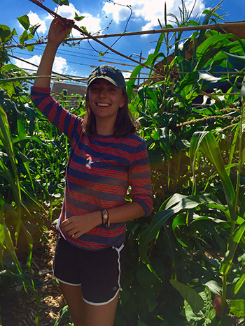 Miranda Lachman in the garden in Brooklyn, NY.