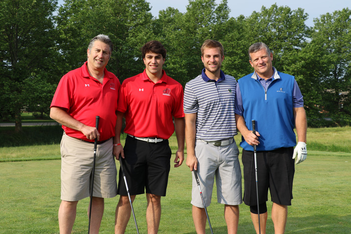 From left, Gregg P&rsquo;18 and John Chudacoff &rsquo;18, and John &rsquo;85, P&rsquo;17 and Benn Parker &rsquo;17 came in second place in the tournament.