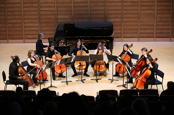 Musicians in Dickinson's chamber-music program perform onstage in the Rubendall Recital Hall.