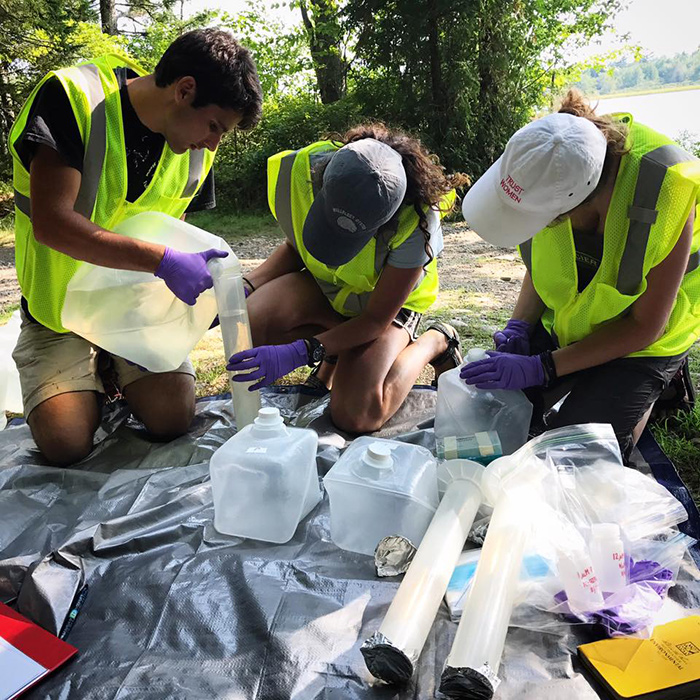 students working in the field