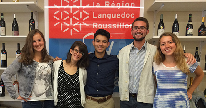 From left: Pia Holtmeier '16, Christina Socci ’13, Samuel Richards ’16, Mauricio Toscano '18 and Michelle Hovy ’14. 