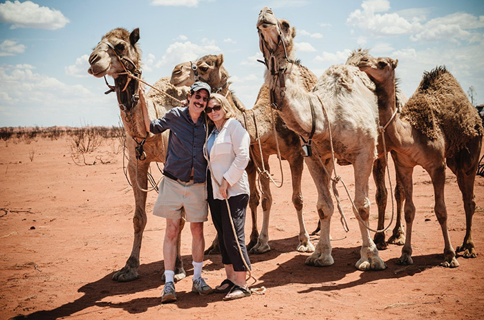 Rick Smolan '72, Robyn Davidson and friends, on the set of a major motion picture about an experience they shared in 1977.