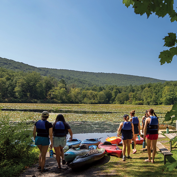 A group of Dickinson students prepare to go kayaking