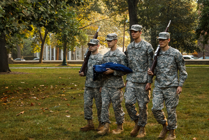 members of the Blue Mountain Battalion ROTC participate in the 9/11 remembrance ceremony.
