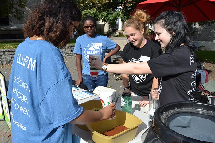 Photo of students testing water samples.