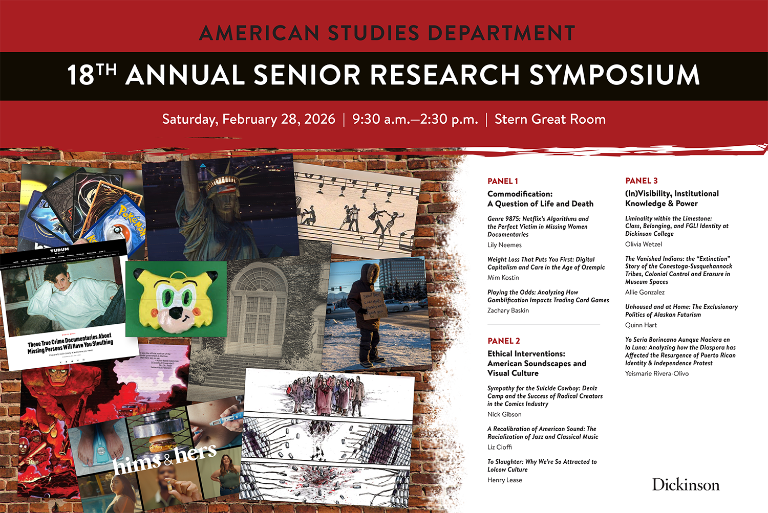 American Studies Department 2026 Senior Research Symposium Poster, Click Photo to access a PDF of the poster
