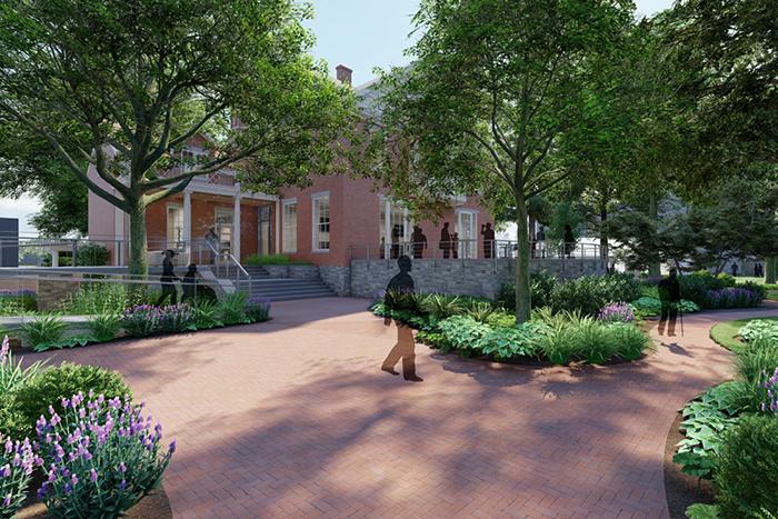 An architectural rendering of the Dickinson Alumni & Family Center. The renovations, funded entirely by alumni donations, will launch in fall 2022.