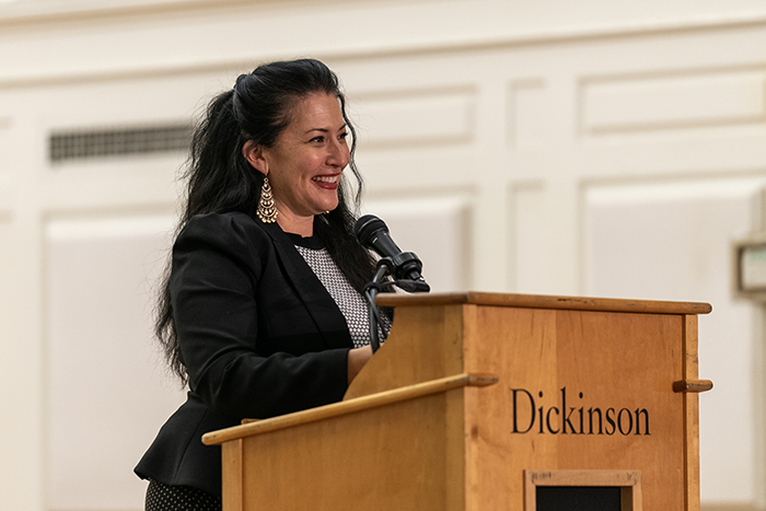U.S. Poet Laureate Ada Limon visited Dickinson to deliver a public reading, interact closely with small groups of students and faculty and accept the Stellfox Award. Photo by Joe O'Neill.