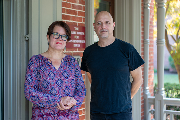 Associate Professor of German Antje Pfannkuchen (left) and Professor of Studio Art Anthony Cervino are the first to collaborate as co-directors of The Clarke Forum. Photo by Dan Loh.