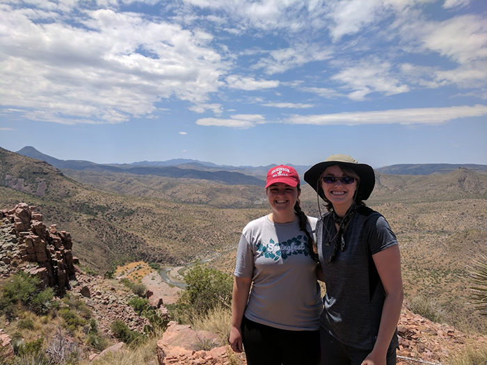 Amanda Kale &#039;17 (left) and Allison Curley &#039;19 performed original research in Arizona with Alyson Thibodeau (not pictured). Photo courtesy of Thibodeau.