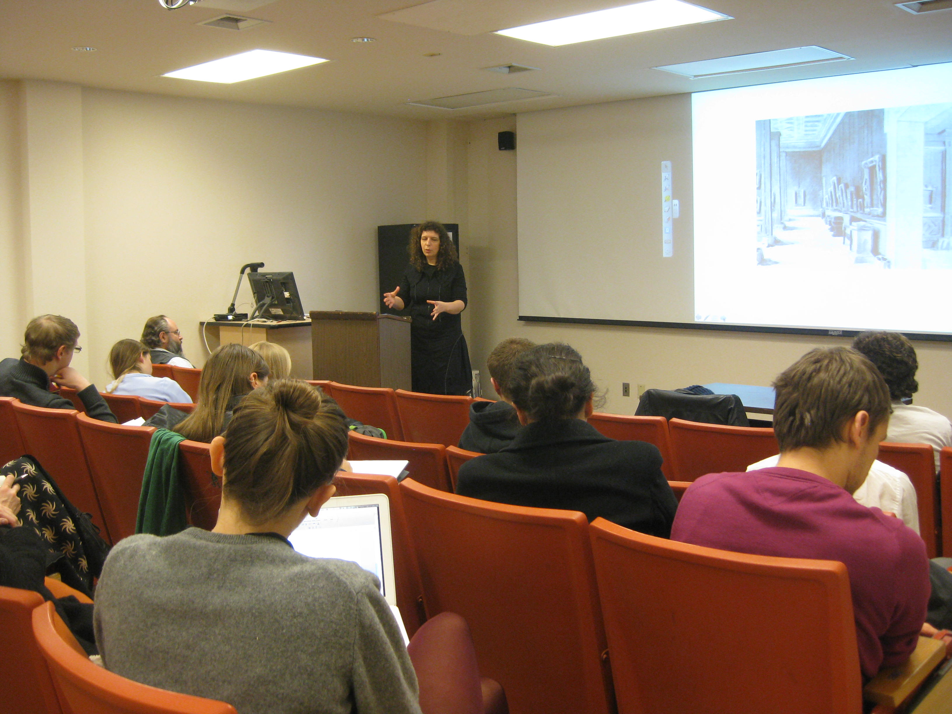 Russian poet Polina Barskova providing her insight in a Russian class.