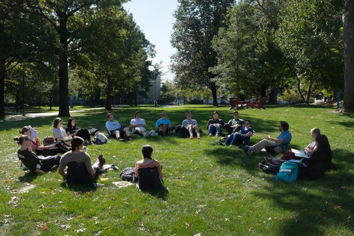 Professor Michael Beevers teaching outdoors