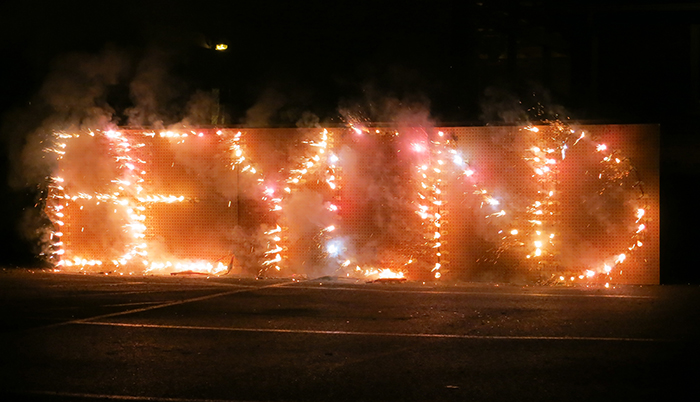 Juanli Carrión and Rena Leinberger, Common Contexts (fireworks performance), 2013.