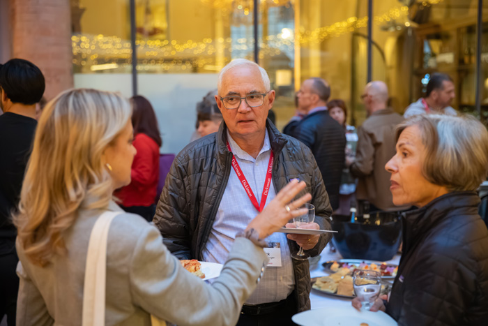 Dickinsonians mixed and mingled during a casual aperitivo (happy hour) in Caffe della Corte Bistrot, in the historic city center. 