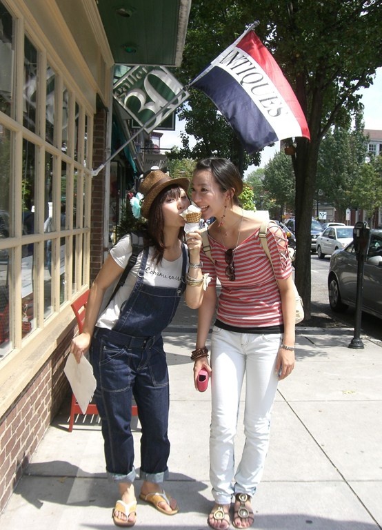 Nanzan University (Japan) summer program students eating ice cream in downtown Carlisle, PA.