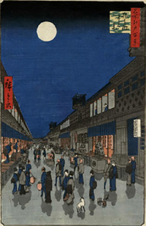 Ando Hiroshige, Night View of Saruwaka-machi from One Hundred Famous Views of Edo, 1856.