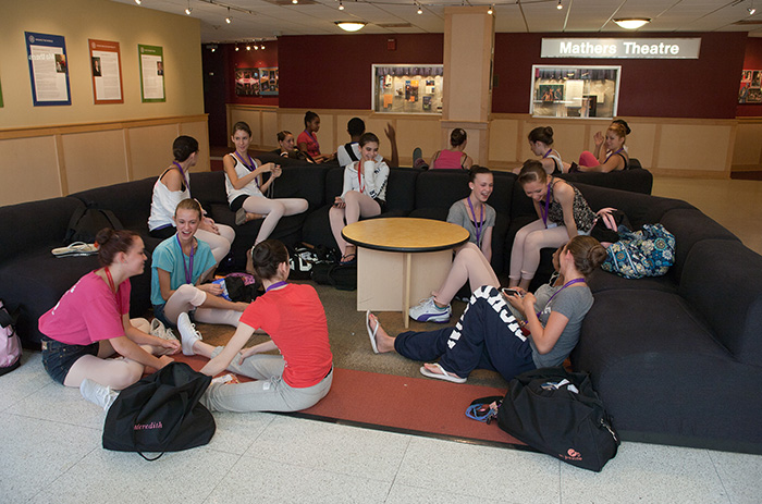 In this 2011 photo by Carl Socolow '77, student-dancers studying at the nearby Central Pennsylvania Youth Ballet (CYPB) unwind in the HUB.