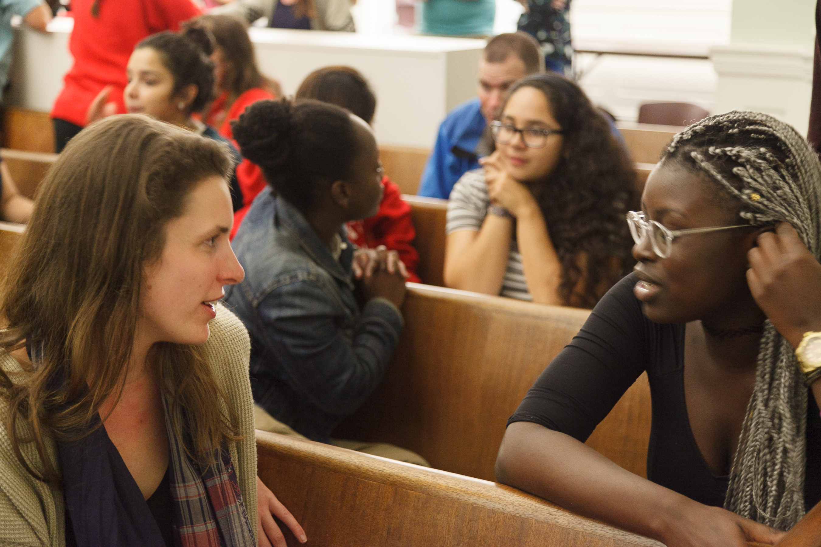 Small-group discussions during the Dialogue to Action event, the first in a series of discussions around race, ethnicity and campus culture to be held this fall.