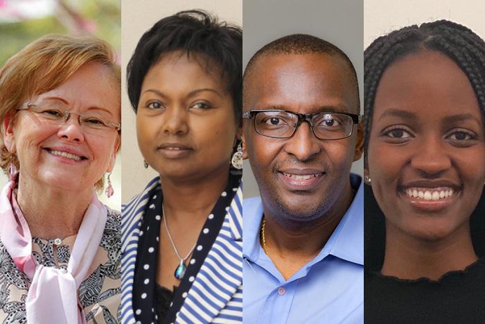Photo montage showing the portraits of the following people: President Margee M. Ensign, Ambassador Mathilde Mukantabana, Jean-Pierre Karegeye, Nelly Teta
