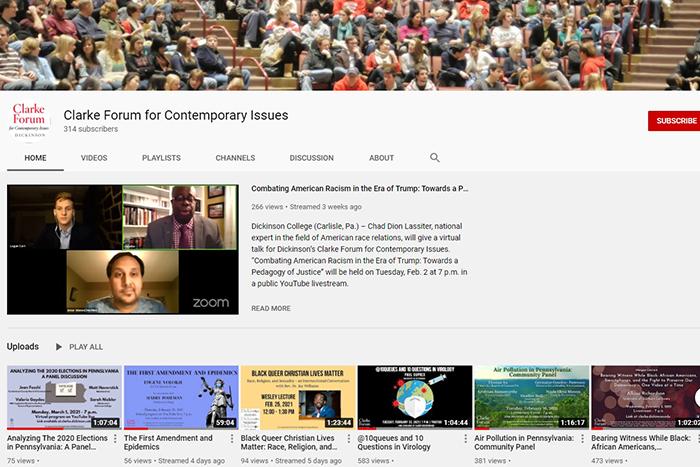 Image of the home page of the Clarke Forum YouTube channel.