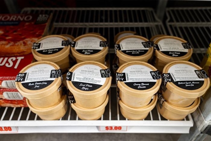 College Farm organic produce and fresh-made soups can be found in the refrigerated section. Photo by Dan Loh.