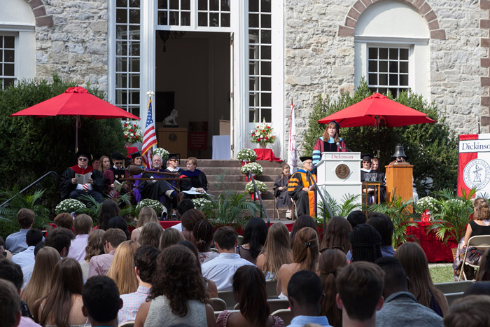 Stefanie Niles, vice president for enrollment management, addresses students.