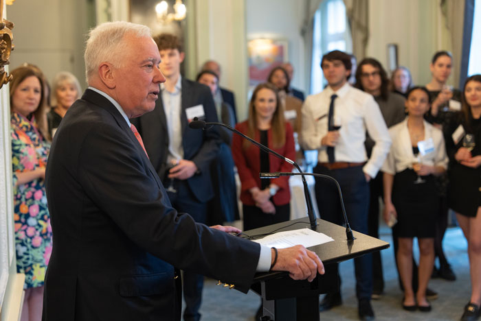 President John E. Jones III '77, P'11, announced that the campaign had reached the $50 million mark during a recent Dickinson Forward Tour event in London. 