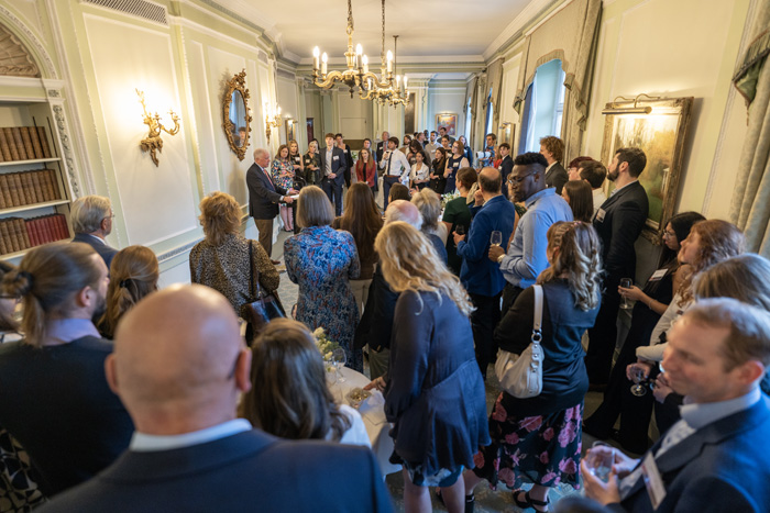 The event was hosted by Board of Trustees members Jennifer Ward Reynolds '77 and Thomas L. Kalaris '76, P'11, at the Royal Automobile Club.